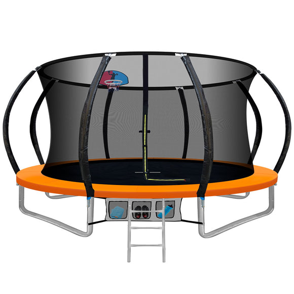 Everfit 12FT Trampoline Round Trampolines With Basketball Hoop Kids Present Gift Enclosure Safety Net Pad Outdoor Orange