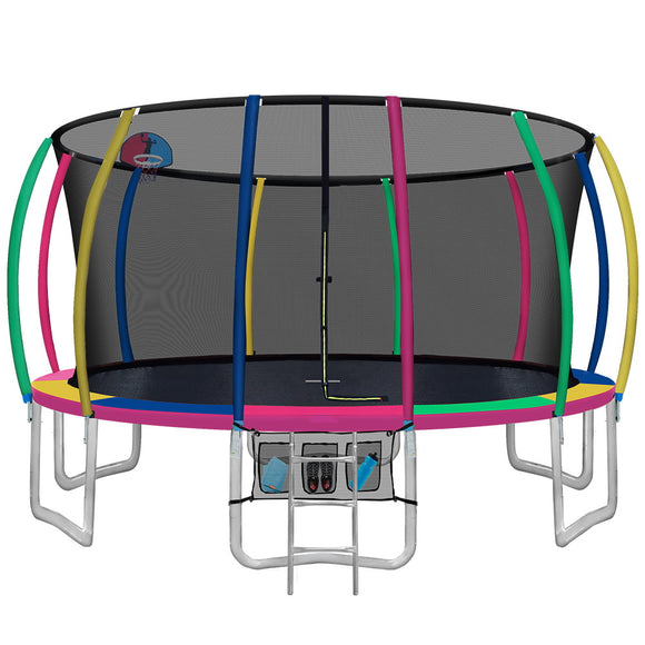 Everfit 16FT Trampoline Round Trampolines With Basketball Hoop Kids Present Gift Enclosure Safety Net Pad Outdoor Multi-coloured