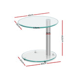 Artiss Side Coffee Table Bedside Furniture Oval Tempered Glass Top 2 Tier