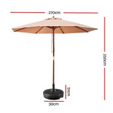 Instahut 2.7M Umbrella with Base Outdoor Pole Umbrellas Garden Stand Deck Beige