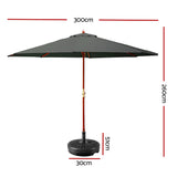 Instahut Outdoor Umbrella Pole Umbrellas 3M W/ Base Garden Stand Deck Charcoal