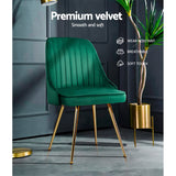 Artiss Set of 2 Dining Chairs Retro Chair Cafe Kitchen Modern Metal Legs Velvet Green