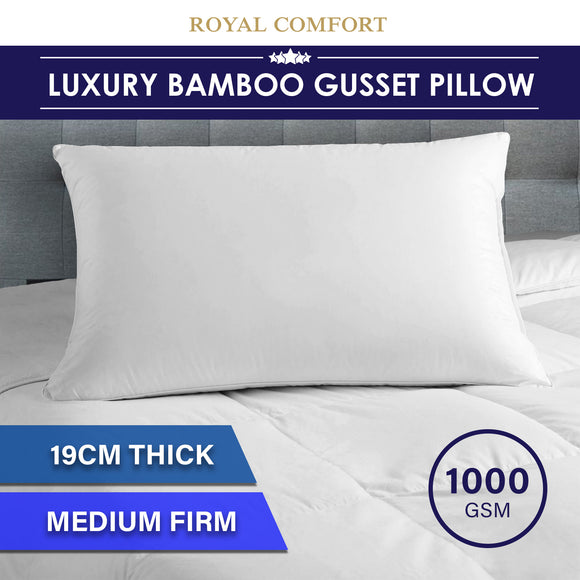 Royal Comfort Luxury Bamboo Blend Gusset Pillow Single Pack 4cm Gusset Support 50 x 75cm White