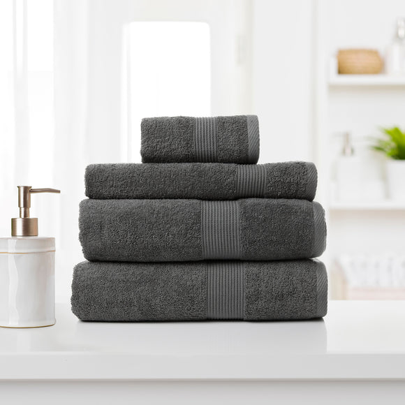 Royal Comfort 4 Piece Cotton Bamboo Towel Set 450GSM Luxurious Absorbent Plush  Granite