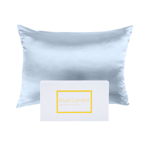 Royal Comfort Pure Silk Pillow Case 100% Mulberry Silk Hypoallergenic Pillowcase 51 x 76 cm Soft Blue