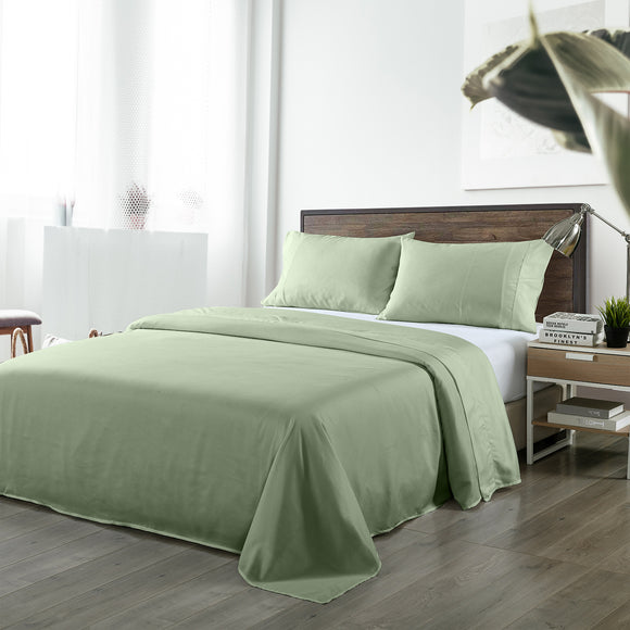 Royal Comfort Bamboo Blended Sheet & Pillowcases Set 1000TC Ultra Soft Bedding Queen Sage Green