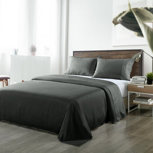 Royal Comfort Bamboo Blended Sheet & Pillowcases Set 1000TC Ultra Soft Bedding Queen Charcoal