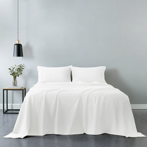 Royal Comfort Vintage Washed 100% Cotton Sheet Set Fitted Flat Sheet Pillowcases Single White