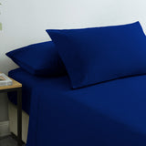 Royal Comfort Vintage Washed 100% Cotton Sheet Set Fitted Flat Sheet Pillowcases Single Royal Blue