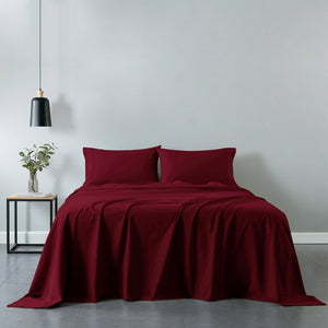 Royal Comfort Vintage Washed 100% Cotton Sheet Set Fitted Flat Sheet Pillowcases Single Mulled Wine