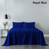 Royal Comfort Vintage Washed 100% Cotton Sheet Set Fitted Flat Sheet Pillowcases Double Royal Blue