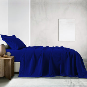 Royal Comfort Vintage Washed 100% Cotton Sheet Set Fitted Flat Sheet Pillowcases Queen Royal Blue