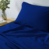 Royal Comfort Vintage Washed 100% Cotton Sheet Set Fitted Flat Sheet Pillowcases Queen Royal Blue