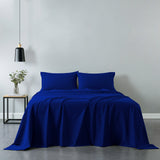 Royal Comfort Vintage Washed 100% Cotton Sheet Set Fitted Flat Sheet Pillowcases King Royal Blue