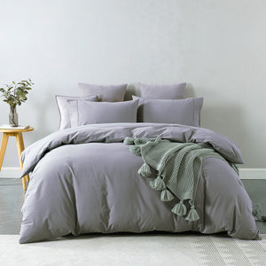 Royal Comfort Vintage Washed 100% Cotton Quilt Cover Set Bedding Ultra Soft Single Grey