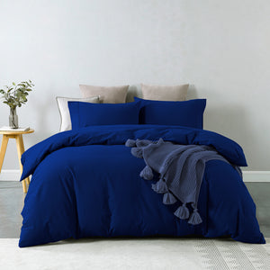 Royal Comfort Vintage Washed 100% Cotton Quilt Cover Set Bedding Ultra Soft Double Royal Blue