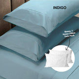 Royal Comfort 4 Piece 1500TC Sheet Set And Goose Feather Down Pillows 2 Pack Set Queen Indigo