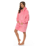 Royal Comfort Snug Hoodie Nightwear Super Soft Reversible Coral Fleece 750GSM One Size Pink