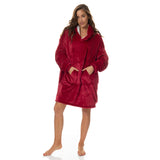 Royal Comfort Snug Hoodie Nightwear Super Soft Reversible Coral Fleece 750GSM One Size Red