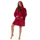 Royal Comfort Snug Hoodie Nightwear Super Soft Reversible Coral Fleece 750GSM One Size Red