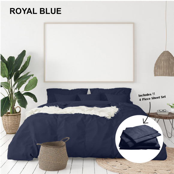 Royal Comfort 1000 Thread Count Bamboo Cotton Sheet and Quilt Cover Complete Set King Royal Blue