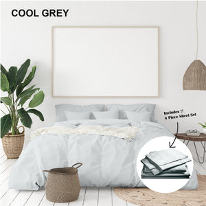 Royal Comfort 1000 Thread Count Bamboo Cotton Sheet and Quilt Cover Complete Set King Cool Grey