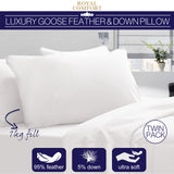 Royal Comfort Goose Down Feather Pillows 1000GSM 100% Cotton Cover - Twin Pack 50 x 75 cm White