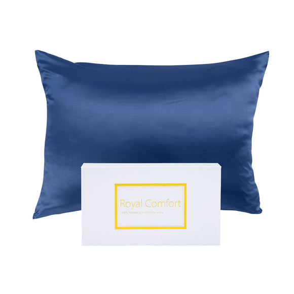 Royal Comfort Pure Silk Pillow Case 100% Mulberry Silk Hypoallergenic Pillowcase 51 x 76 cm Navy