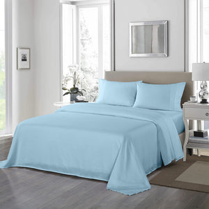 Royal Comfort 1200 Thread Count Sheet Set 4 Piece Ultra Soft Satin Weave Finish Double Sky Blue