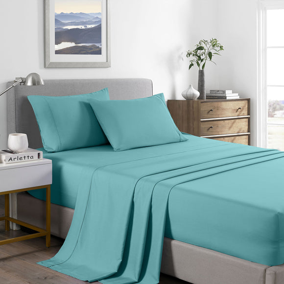 Royal Comfort 2000 Thread Count Bamboo Cooling Sheet Set Ultra Soft Bedding Single Aqua