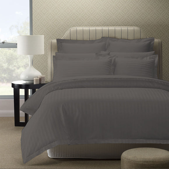 Royal Comfort 1200TC Quilt Cover Set Damask Cotton Blend Luxury Sateen Bedding Queen Charcoal Grey