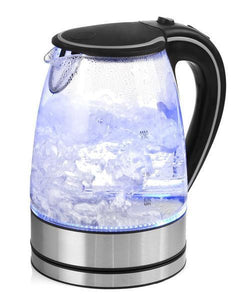 Glass Kettle Electric LED Light Kitchen Water Jug Stainless Steel 1.7L 1.7 Litre Blue LED, Black Base, Glass