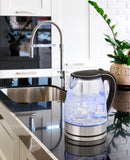 Glass Kettle Electric LED Light Kitchen Water Jug Stainless Steel 1.7L 1.7 Litre Blue LED, Black Base, Glass