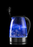 Glass Kettle Electric LED Light Kitchen Water Jug Stainless Steel 1.7L 1.7 Litre Blue LED, Black Base, Glass