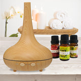 Essential Oil Diffuser Ultrasonic Humidifier Aromatherapy LED Light 200ML 3 Oils 15 x 15 x 20cm Light Wood Grain