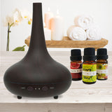 Essential Oil Diffuser Ultrasonic Humidifier Aromatherapy LED Light 200ML 3 Oils 15 x 15 x 20cm Dark Wood Grain