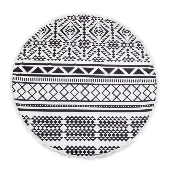 Milano Round Beach Towel with Tassels Print 140 cm 350 GSM Microfibre Blanket  Aztec