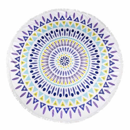 Milano Round Beach Towel with Tassels Print 140 cm 350 GSM Microfibre Blanket  Kensington