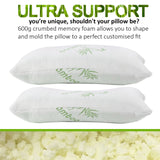 Royal Comfort Luxury Bamboo Covered Memory Foam Pillow Twin Pack Hypoallergenic 56 x 36 x 10 cm White, Green