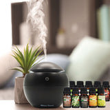 Milano Ultrasonic USB Diffuser with 10 Aroma Oils Humidifier LED Light 130ml 9.7 x 9.7 x 9.7cm Black