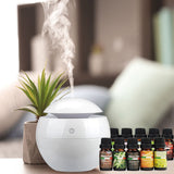 Milano Ultrasonic USB Diffuser with 10 Aroma Oils Humidifier LED Light 130ml 9.7 x 9.7 x 9.7cm White