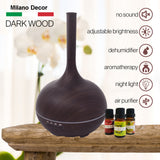 Milano Supreme Ultrasonic 400ml Aromatherapy Humidifier Diffuser LED with 3 Oils 16.5 x 26cm Dark Wood