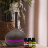 Milano Supreme Ultrasonic 400ml Aromatherapy Humidifier Diffuser LED with 3 Oils 16.5 x 26cm Dark Wood