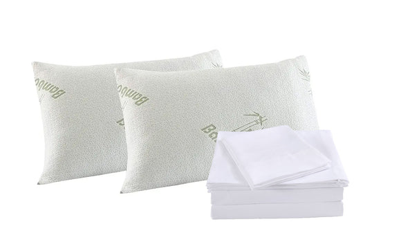 Royal Comfort Bamboo Blend Sheet Set 1000TC and Bamboo Pillows 2 Pack Ultra Soft Queen White