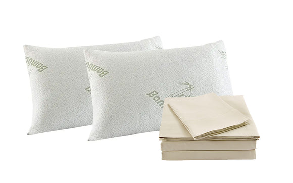 Royal Comfort Bamboo Blend Sheet Set 1000TC and Bamboo Pillows 2 Pack Ultra Soft Queen Ivory