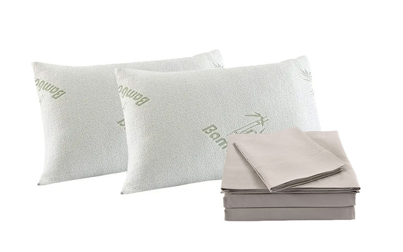 Royal Comfort Bamboo Blend Sheet Set 1000TC and Bamboo Pillows 2 Pack Ultra Soft Queen Warm Grey