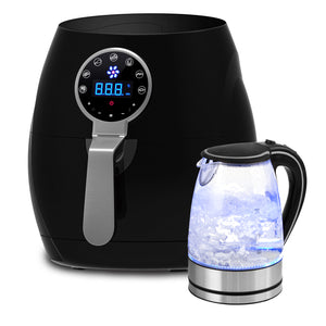 5 Litre Air Fryer Black And 1.7 Litre Kettle Blue LED Kitchen Package Deal Set  Black