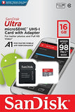 SANDISK SDSQUAR-016G-GN6MN Micro SDHC Ultra A1 Class 10 98mb/s NO adapter