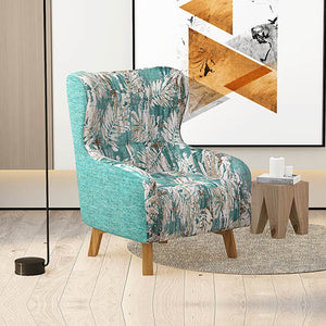 Armchair High back Lounge Accent Chair Designer Printed Fabric Upholstery with Wooden Leg