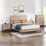 4 Pieces Bedroom Suite made in Solid Wood Acacia Veneered King Size Oak Colour 1X Bed, 2X Bedside Table & 1X Tallboy